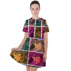 Sideways Sumac Collage Short Sleeve Shoulder Cut Out Dress  by okhismakingart