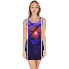 Moon And Locust Tree Collage Bodycon Dress by okhismakingart