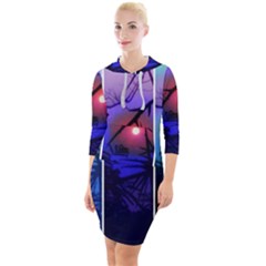 Moon And Locust Tree Collage Quarter Sleeve Hood Bodycon Dress by okhismakingart