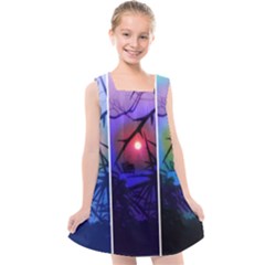 Moon And Locust Tree Collage Kids  Cross Back Dress by okhismakingart