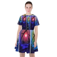 Moon And Locust Tree Collage Sailor Dress by okhismakingart