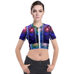 Moon And Locust Tree Collage Short Sleeve Cropped Jacket by okhismakingart