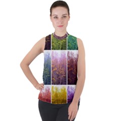 Goldenrod Collage Mock Neck Chiffon Sleeveless Top by okhismakingart