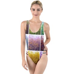 Goldenrod Collage High Leg Strappy Swimsuit by okhismakingart