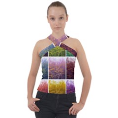 Goldenrod Collage Cross Neck Velour Top by okhismakingart