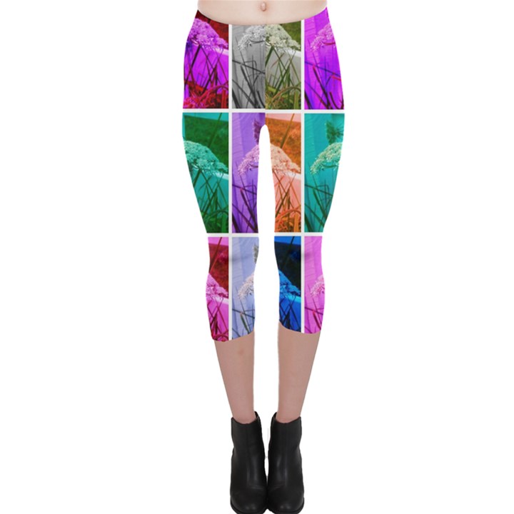 Color Block Queen Annes Lace Collage Capri Leggings 