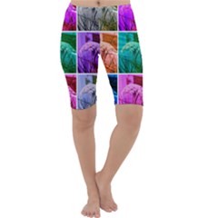 Color Block Queen Annes Lace Collage Cropped Leggings  by okhismakingart