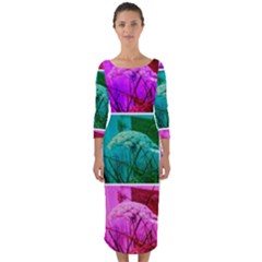 Color Block Queen Annes Lace Collage Quarter Sleeve Midi Bodycon Dress by okhismakingart