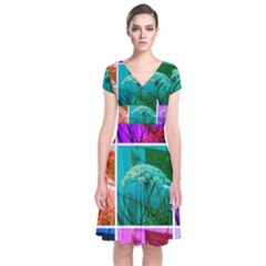 Color Block Queen Annes Lace Collage Short Sleeve Front Wrap Dress by okhismakingart