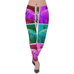 Color Block Queen Annes Lace Collage Velvet Leggings by okhismakingart