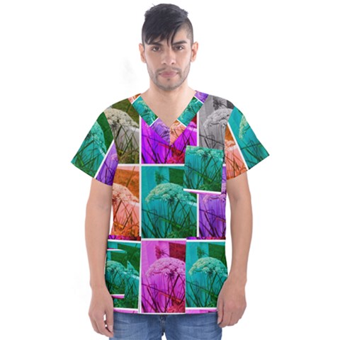 Color Block Queen Annes Lace Collage Men s V-neck Scrub Top by okhismakingart