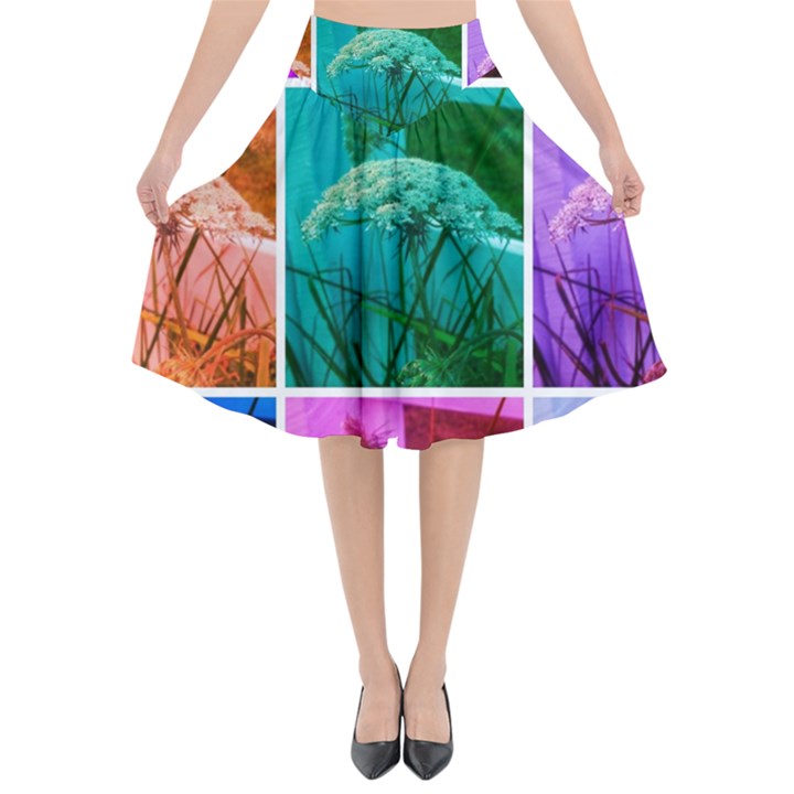 Color Block Queen Annes Lace Collage Flared Midi Skirt