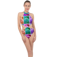 Color Block Queen Annes Lace Collage Halter Side Cut Swimsuit by okhismakingart