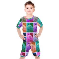 Color Block Queen Annes Lace Collage Kids  Tee And Shorts Set by okhismakingart