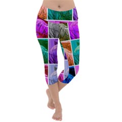 Color Block Queen Annes Lace Collage Lightweight Velour Capri Yoga Leggings by okhismakingart