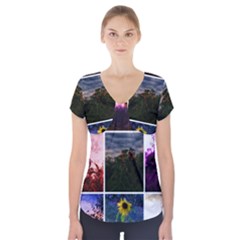 Sunflower Collage Short Sleeve Front Detail Top by okhismakingart