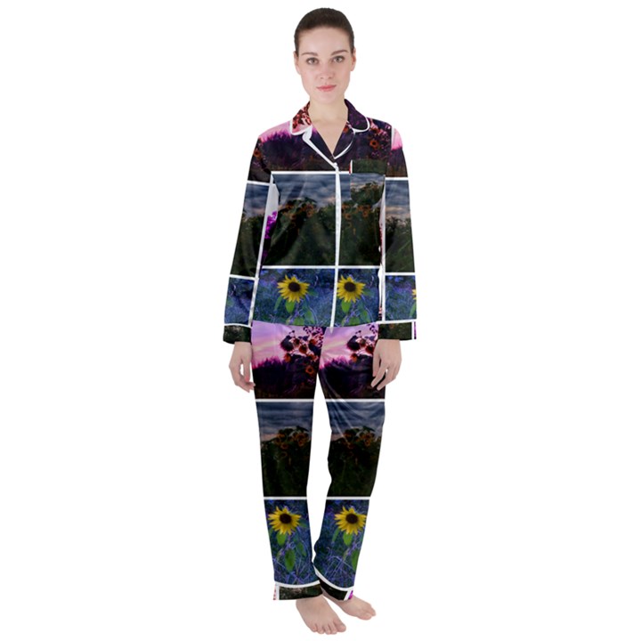 Sunflower Collage Satin Long Sleeve Pyjamas Set