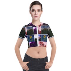 Sunflower Collage Short Sleeve Cropped Jacket