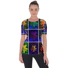 Sumac Collage Shoulder Cut Out Short Sleeve Top by okhismakingart