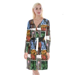 Floral Collage Long Sleeve Velvet Front Wrap Dress by okhismakingart