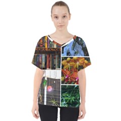 Floral Collage V-neck Dolman Drape Top by okhismakingart