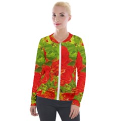 Red Roses Velour Zip Up Jacket