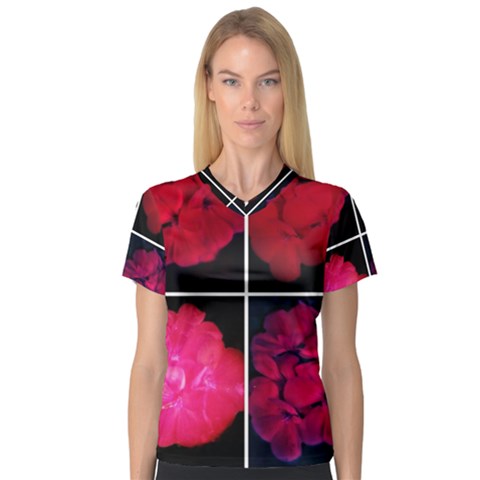 Geranium Collage V-neck Sport Mesh Tee by okhismakingart