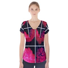 Geranium Collage Short Sleeve Front Detail Top by okhismakingart