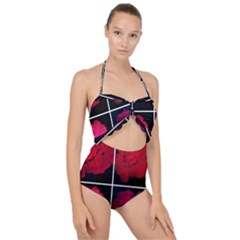 Geranium Collage Scallop Top Cut Out Swimsuit by okhismakingart