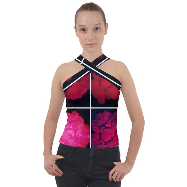 Geranium Collage Cross Neck Velour Top