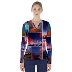 Sunset Collage V-neck Long Sleeve Top by okhismakingart