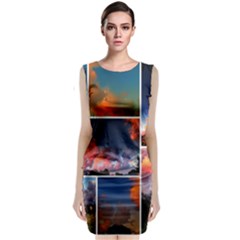 Sunset Collage Sleeveless Velvet Midi Dress by okhismakingart