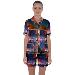 Sunset Collage Satin Short Sleeve Pyjamas Set by okhismakingart