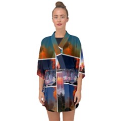 Sunset Collage Half Sleeve Chiffon Kimono by okhismakingart