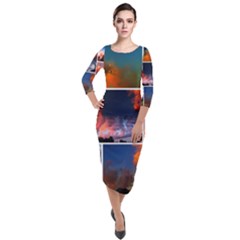 Sunset Collage Quarter Sleeve Midi Velour Bodycon Dress by okhismakingart