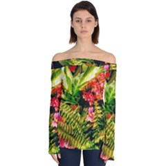 Fern Jungle Off Shoulder Long Sleeve Top by okhismakingart