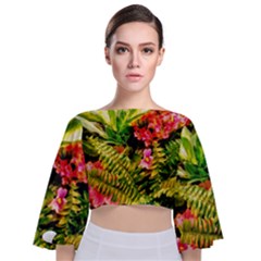 Fern Jungle Tie Back Butterfly Sleeve Chiffon Top by okhismakingart