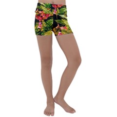 Fern Jungle Kids  Lightweight Velour Yoga Shorts by okhismakingart