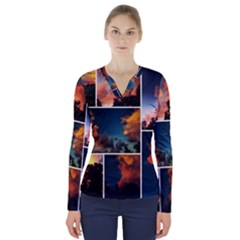 Sunset Collage Ii V-neck Long Sleeve Top by okhismakingart