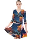 Sunset Collage II Quarter Sleeve Front Wrap Dress View1