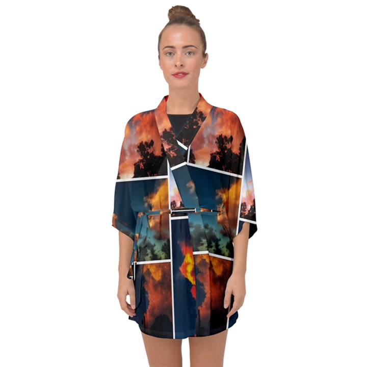 Sunset Collage II Half Sleeve Chiffon Kimono