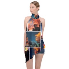 Sunset Collage Ii Halter Asymmetric Satin Top by okhismakingart