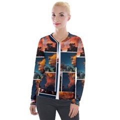 Sunset Collage Ii Velour Zip Up Jacket