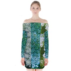 Queen Annes Lace Vertical Slice Collage Long Sleeve Off Shoulder Dress by okhismakingart