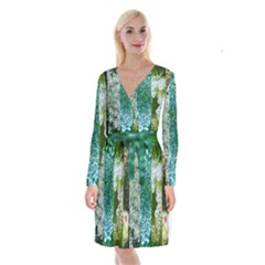 Queen Annes Lace Vertical Slice Collage Long Sleeve Velvet Front Wrap Dress by okhismakingart