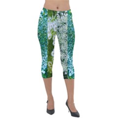 Queen Annes Lace Vertical Slice Collage Lightweight Velour Capri Leggings  by okhismakingart