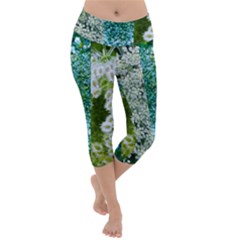 Queen Annes Lace Vertical Slice Collage Lightweight Velour Capri Yoga Leggings by okhismakingart