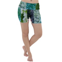 Queen Annes Lace Vertical Slice Collage Lightweight Velour Yoga Shorts by okhismakingart