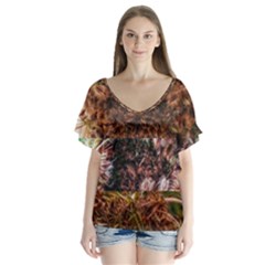 Queen Annes Lace Horizontal Slice Collage V-neck Flutter Sleeve Top by okhismakingart