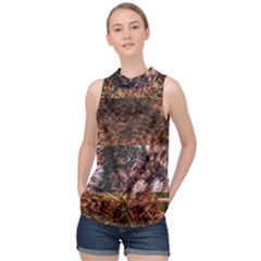 Queen Annes Lace Horizontal Slice Collage High Neck Satin Top by okhismakingart